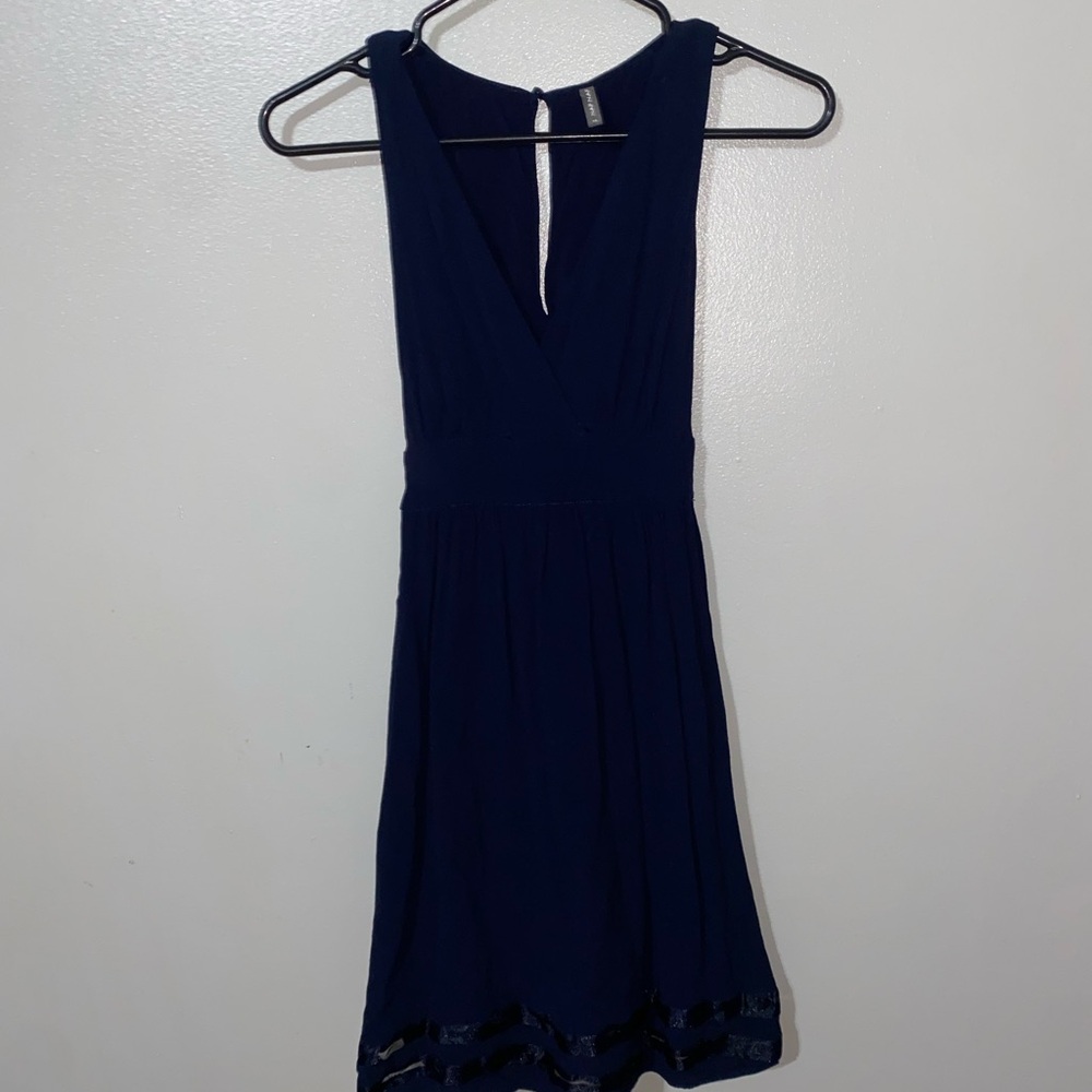 NAF NAF Blue Ruffled V-neck Mini Dress